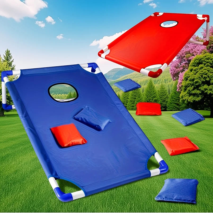 1Set Red and Blue Portable Corn Hole Game Set Foldable and Durable Beach Bag Game